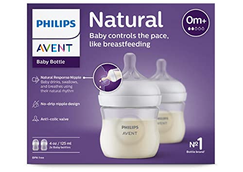 Mamadeira natural Avent com bico de resposta natural 11 onças, 2 unidades - transparente