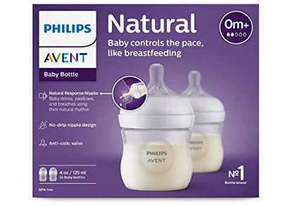 Biberón Avent Natural con tetina de respuesta natural, 11 oz, paquete de 2, transparente