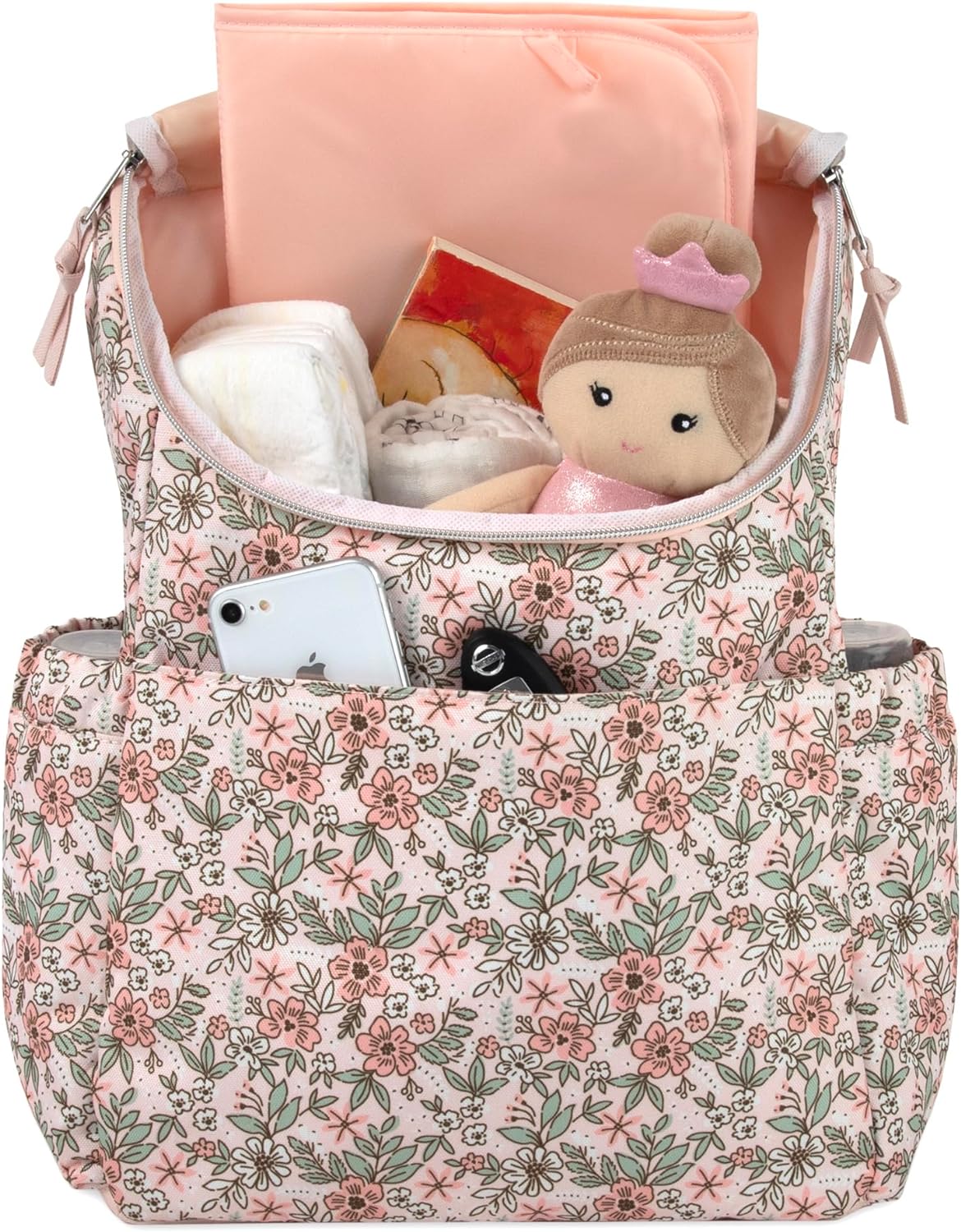 bebe backpack mini floral Baby Essentials 2 Piece Baby Diaper Backpack with Stroller Straps and Matching Changing Pad in Floral Taupe