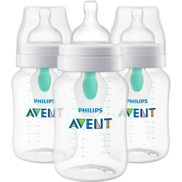 Avent Biberón anticólicos con ventilación AirFree, 9 oz, paquete de 3, transparente