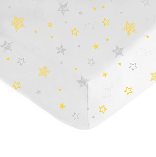 Lençóis de berço em jersey estampados para bebês americanos - estrelas amarelas