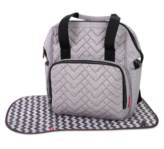 Baby Essentials Emerson Quilted Signature Wide Opening Diaper Backpack  Grey