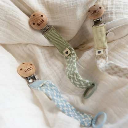 Bibs America Pacifier Clip Braided, Sage-Ivory