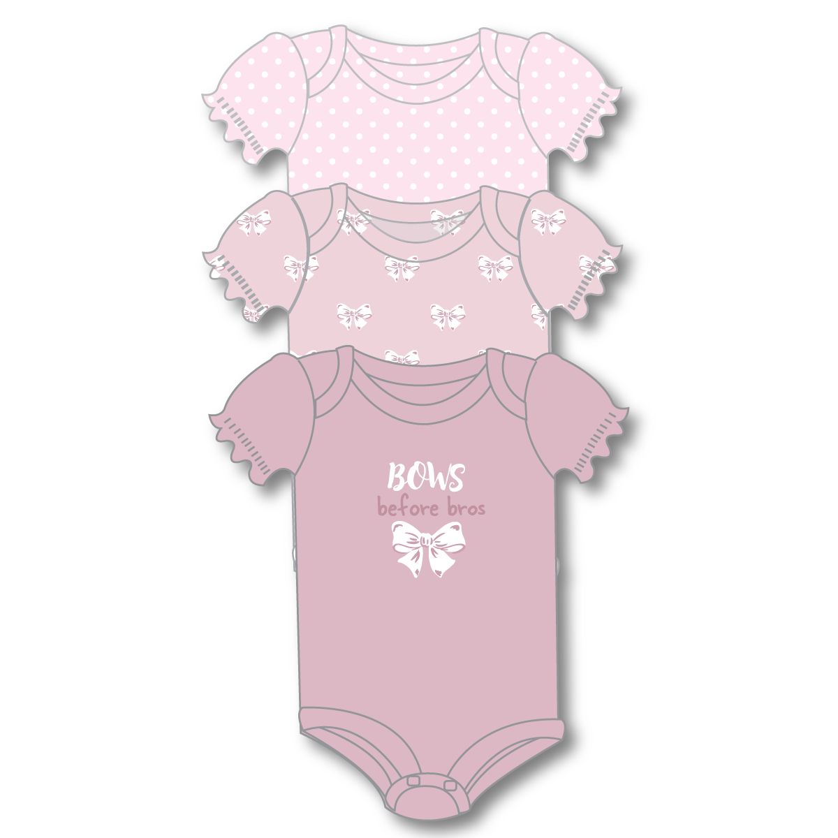 Petite L'amour Bows Before Bros Bodysuit, 3 Pack