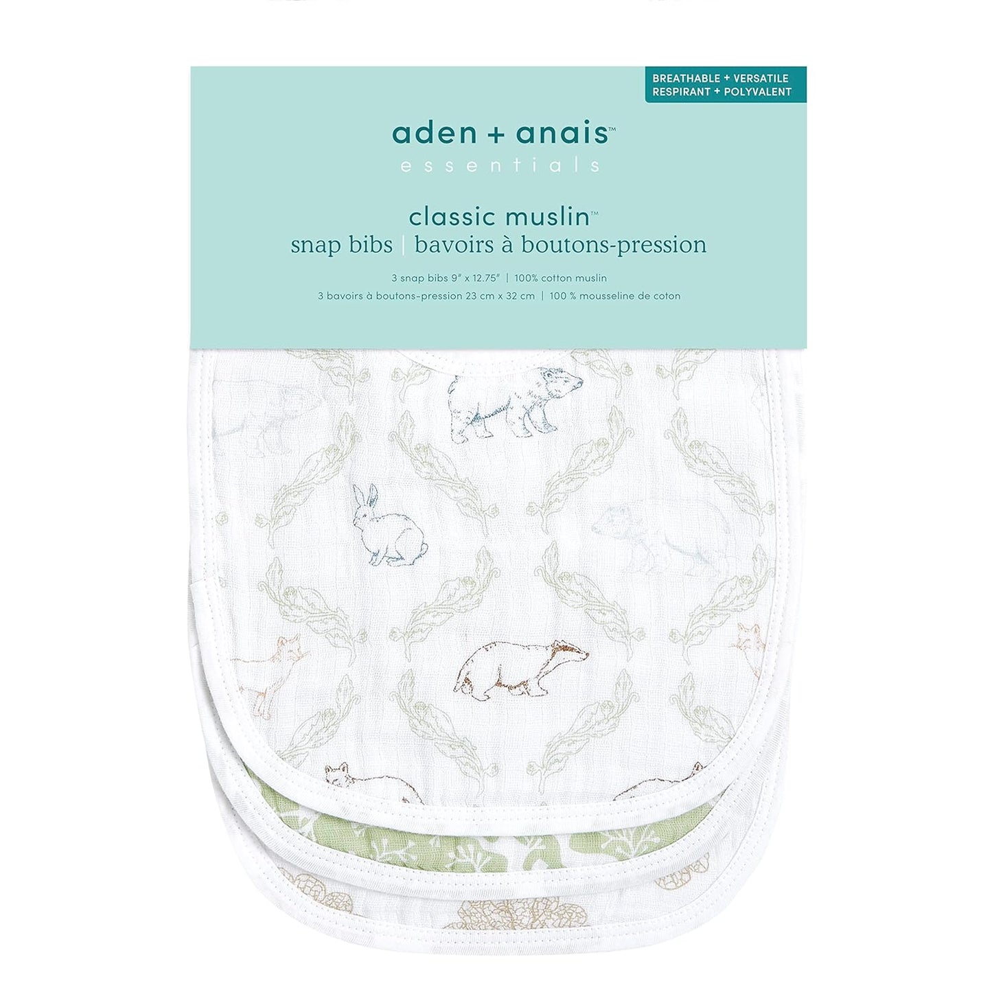 Aden & Anais Essentials Cotton Muslin Snap Bibs 3 Pack