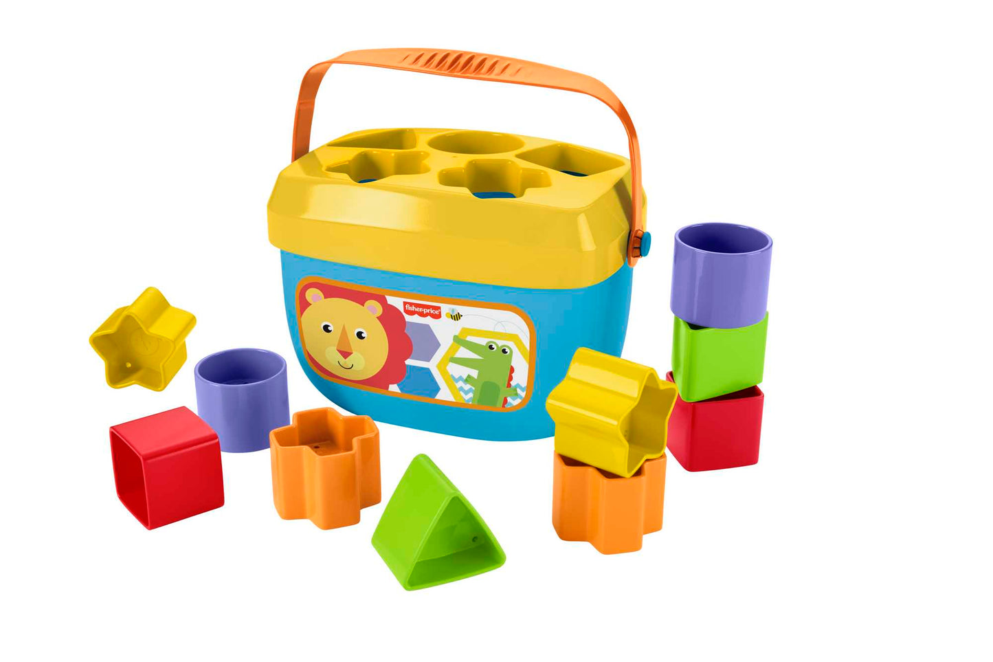 Primeiros blocos da Fisher Price Baby com balde de armazenamento