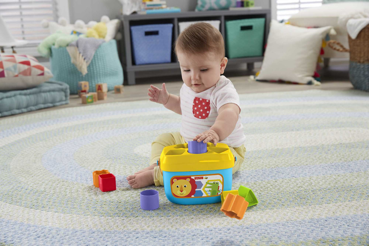 Primeiros blocos da Fisher Price Baby com balde de armazenamento