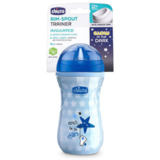 Chicco Taza de entrenamiento con boquilla aislada que brilla en la oscuridad, 9 oz