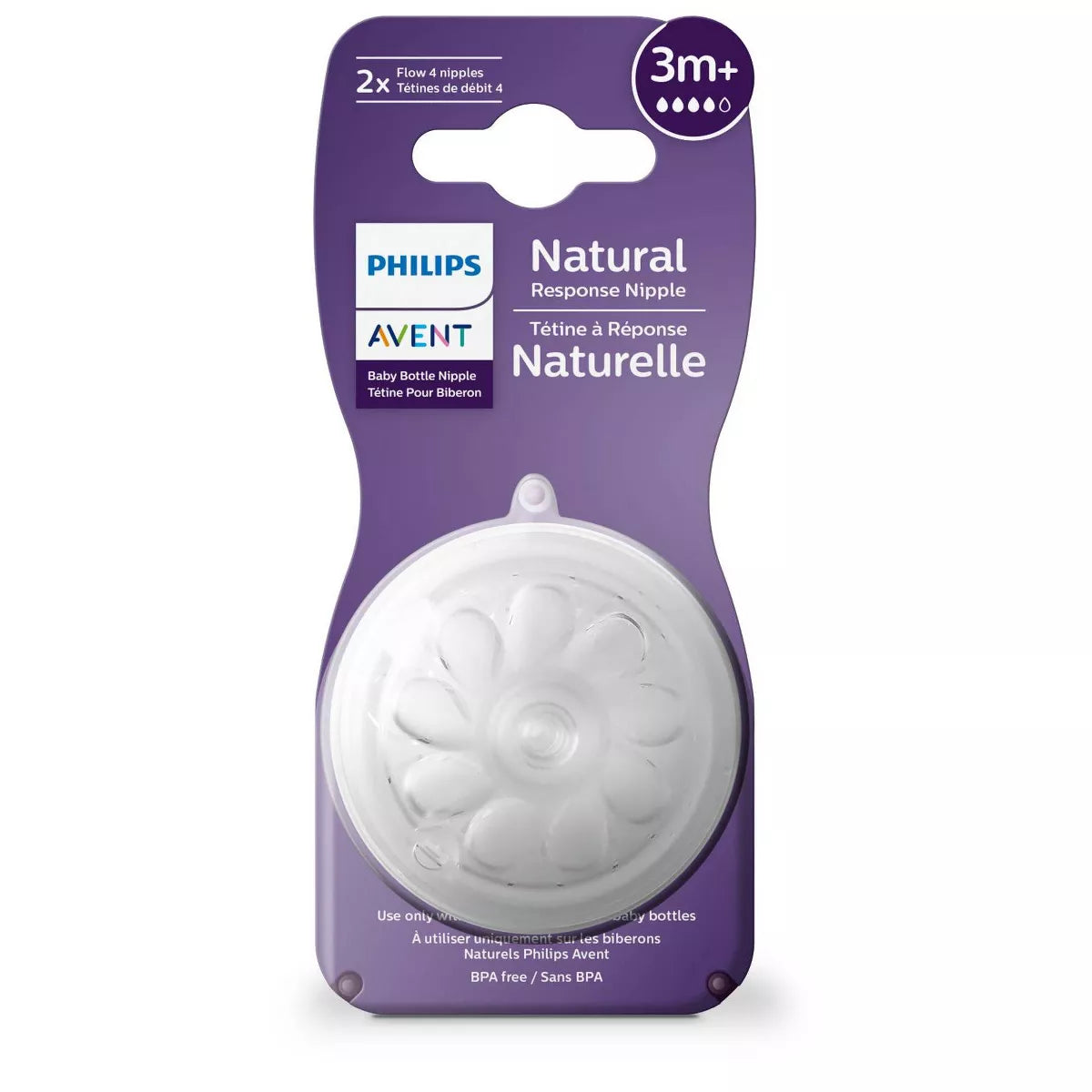 Mamilo de resposta natural Avent - Fluxo 4, 3M +, 2 unidades 