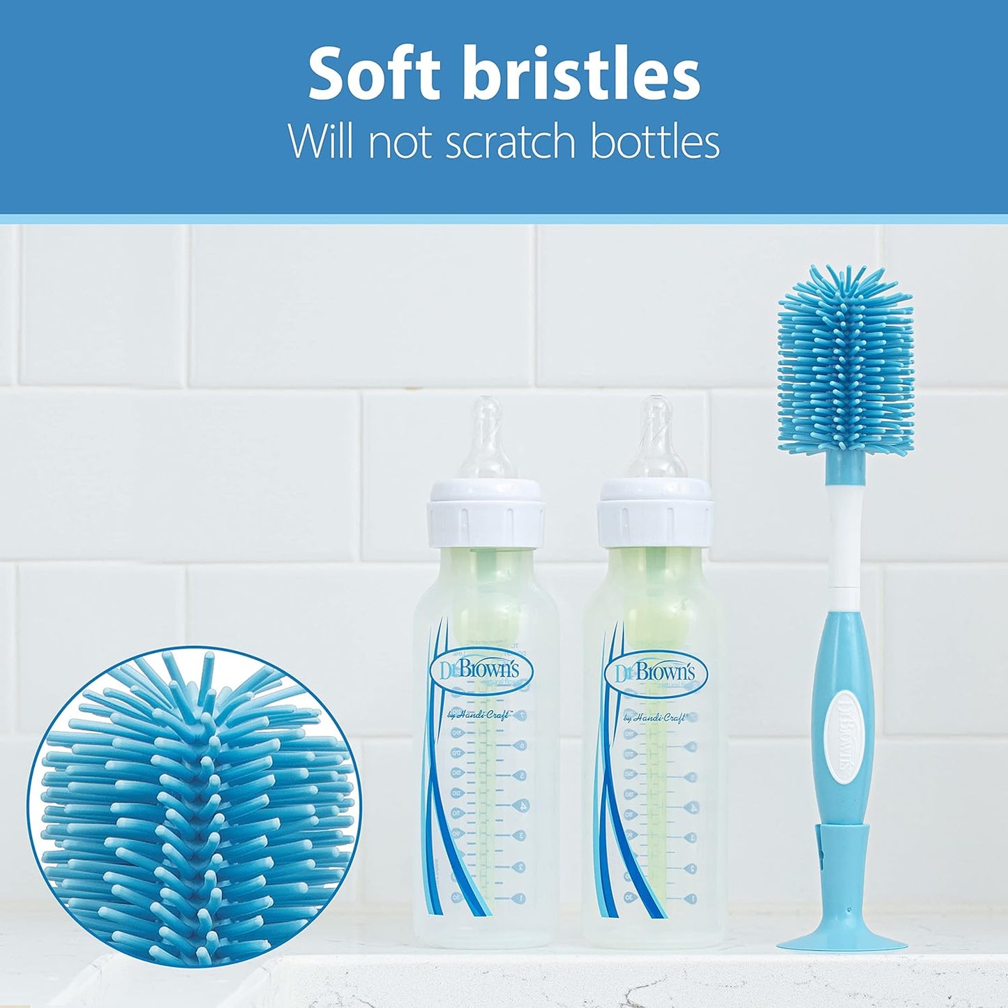 Dr. Brown's Soft Touch No Scratch Baby Bottle Cleaning Brush Nipple Cleaner with Stand and Storage Clip