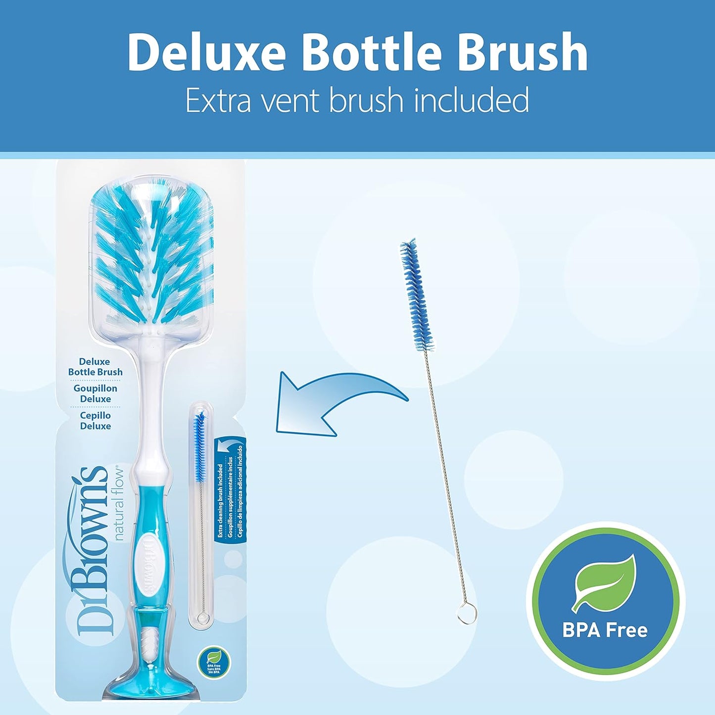 Dr. Brown's Deluxe Baby Bottle Brush with Anti-Colic Vent Cleaning Brush