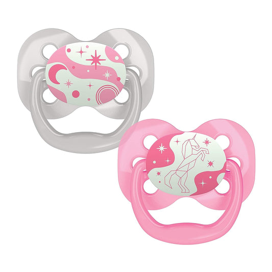 Dr. Brown's Advantage Symmetrical Glow-in-the-Dark Stage 1 Pacifiers, 2-Pack