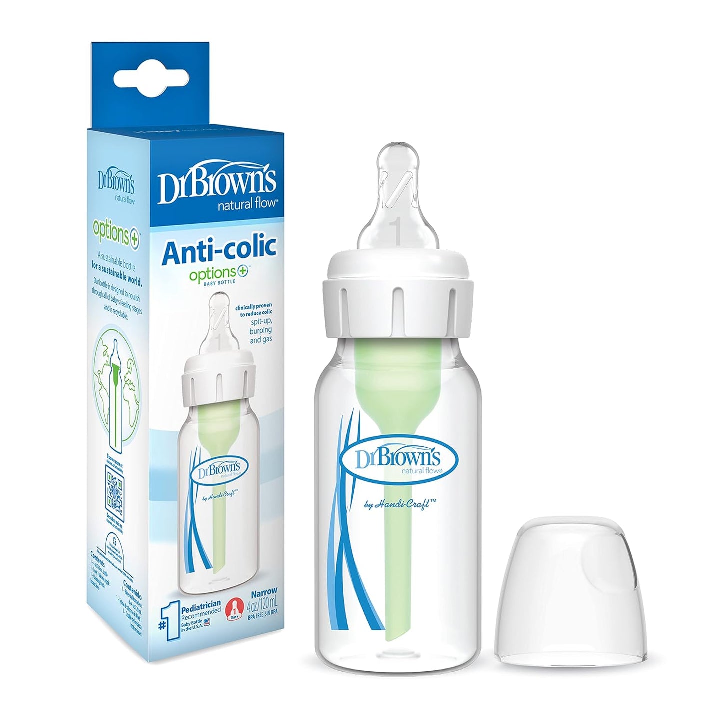 Dr. Brown’s Anti-Colic Options+ Narrow Baby Bottle, 0m+ Level 1 Nipple