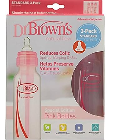 Garrafa para redução de cólicas Dr. Brown's Natural Flow 3-Pack 8 onças - Rosa