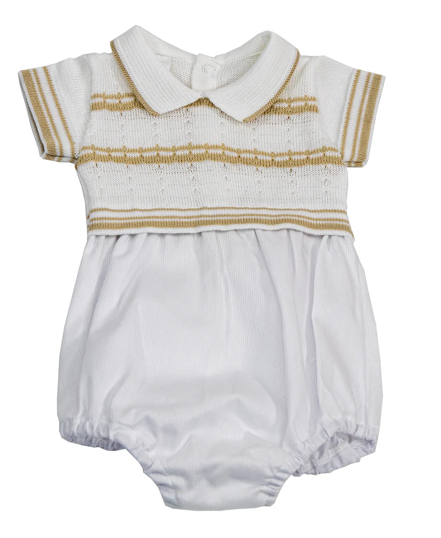 Karela Noah Romper Knit Top with Stripe and Pique Botton