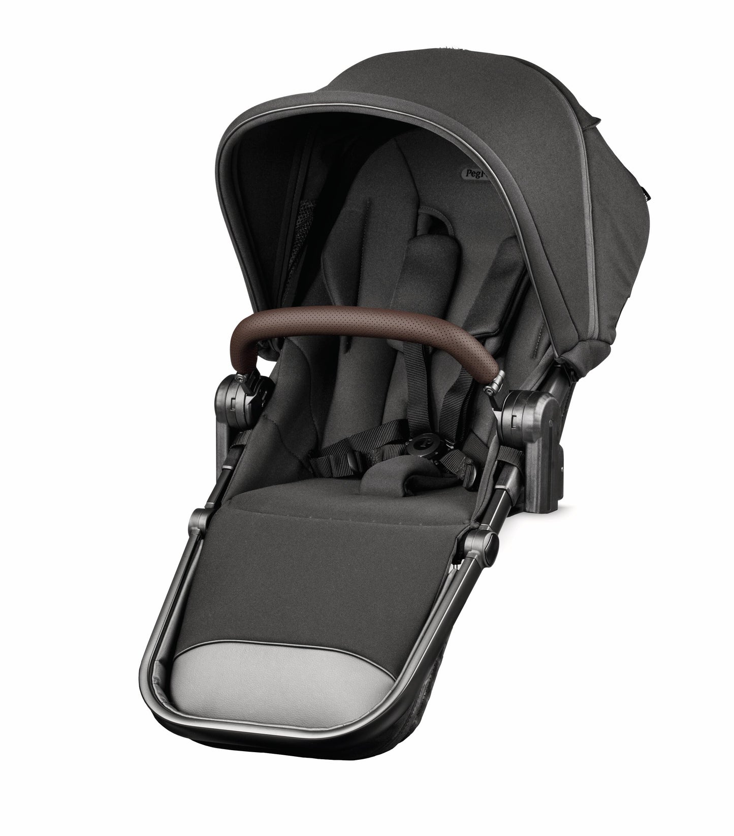 Black baby stroller on a white background