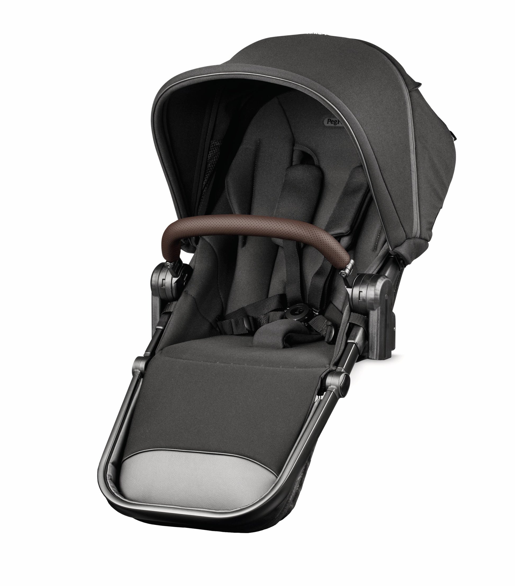 Black baby stroller on a white background