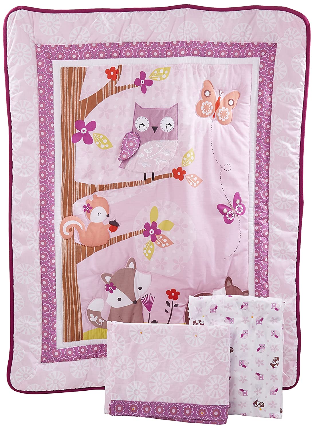 Lambs & Ivy Lavender Woods Purple Woodland Animal 4-Piece Baby Nursery Crib Bedding Set