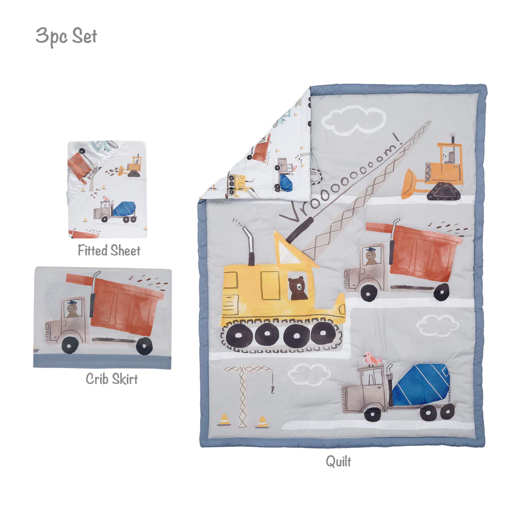 Bedtime Originals Construction Zone Juego de ropa de cama para cuna de 3 piezas