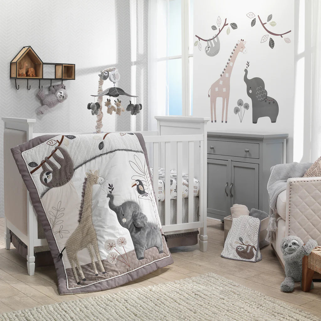 Conjunto de cama para berço de 4 peças Lambs &amp; Ivy Baby Jungle