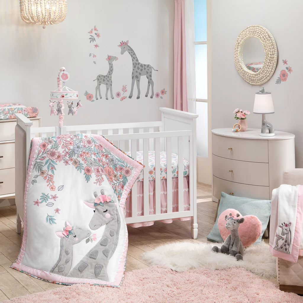 Conjunto de roupa de cama para berço Lambs &amp; Ivy Girafa e meio de 4 peças