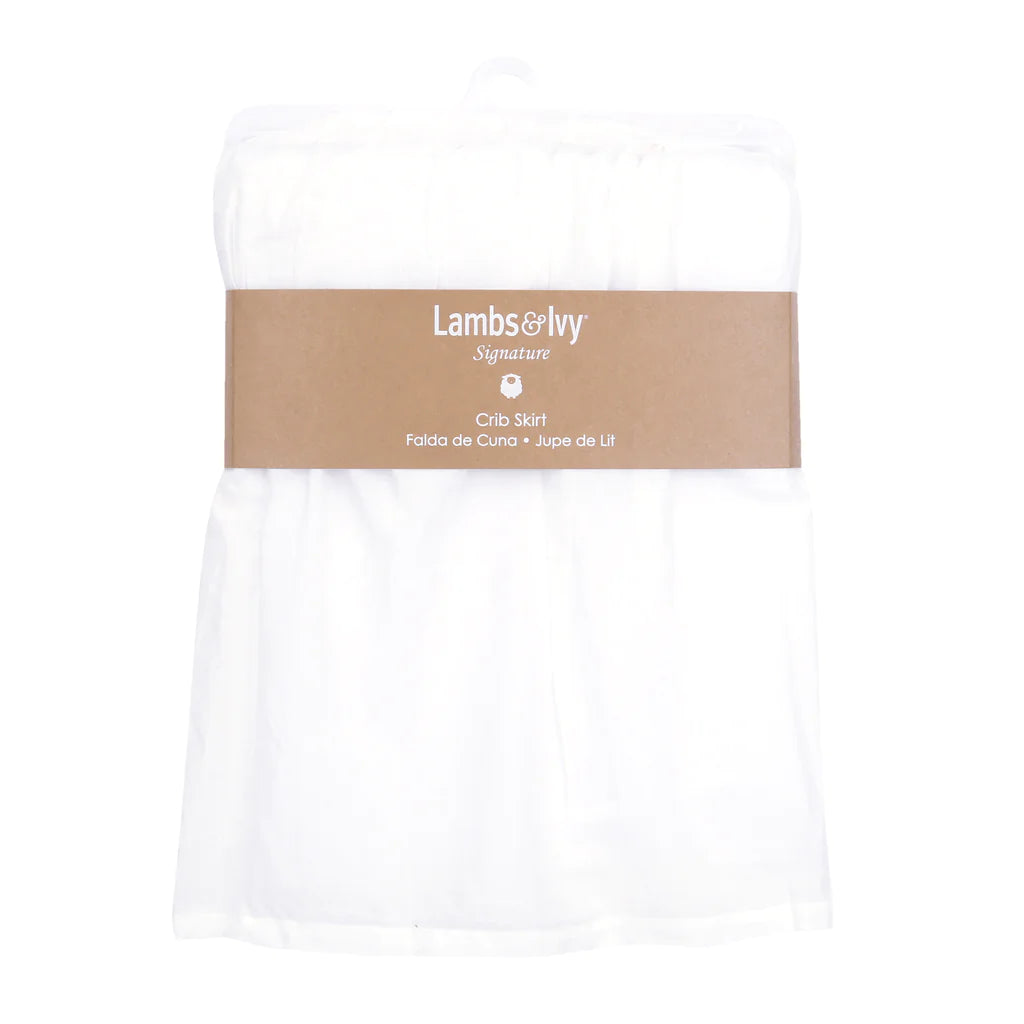 Saia de berço com babados de voile de algodão branco exclusivo da Lambs &amp; Ivy