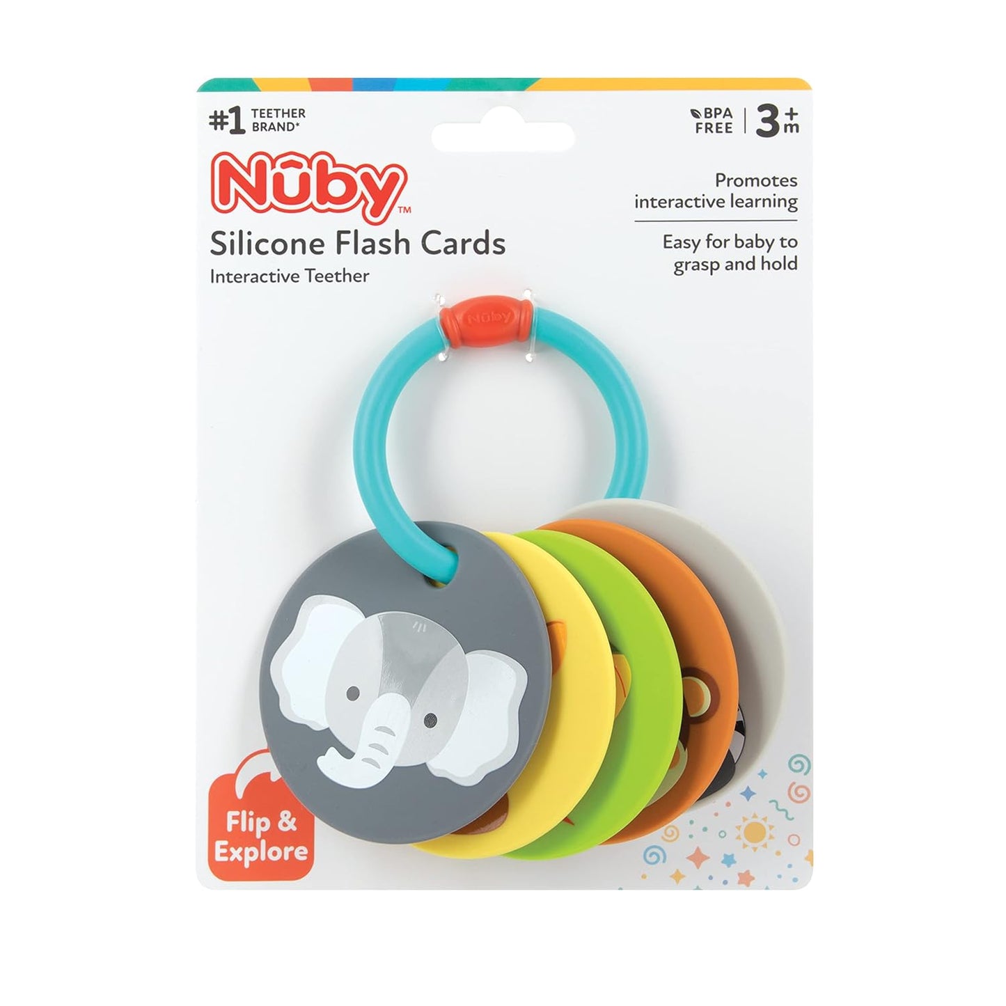 Nuby Silicone Double Sided Animal Flash Card Teethers