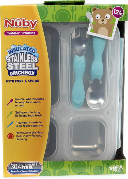 Nuby Insulated Stainless Steel Travel Lunch Box with Fork - Aqua