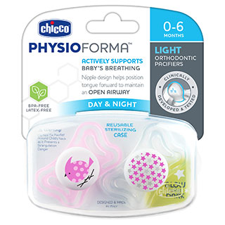 Chupeta Chicco PhysioForma Light Day &amp; Night Rosa, 0-6 Meses - Pacote com 2 