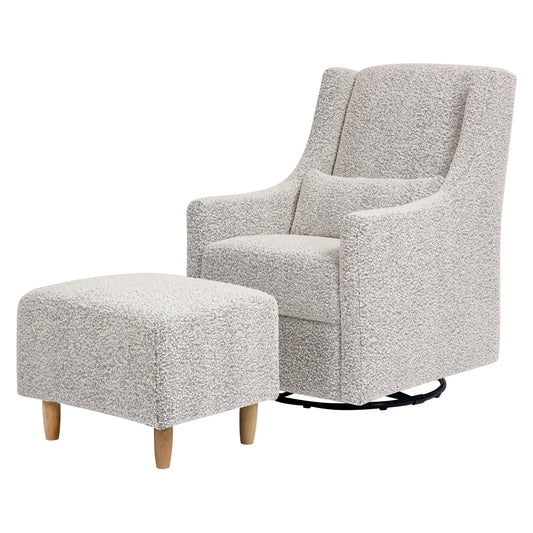 Babyletto Toco Swivel Glider and Ottoman in Black White Boucle (Available 05/25/2024)