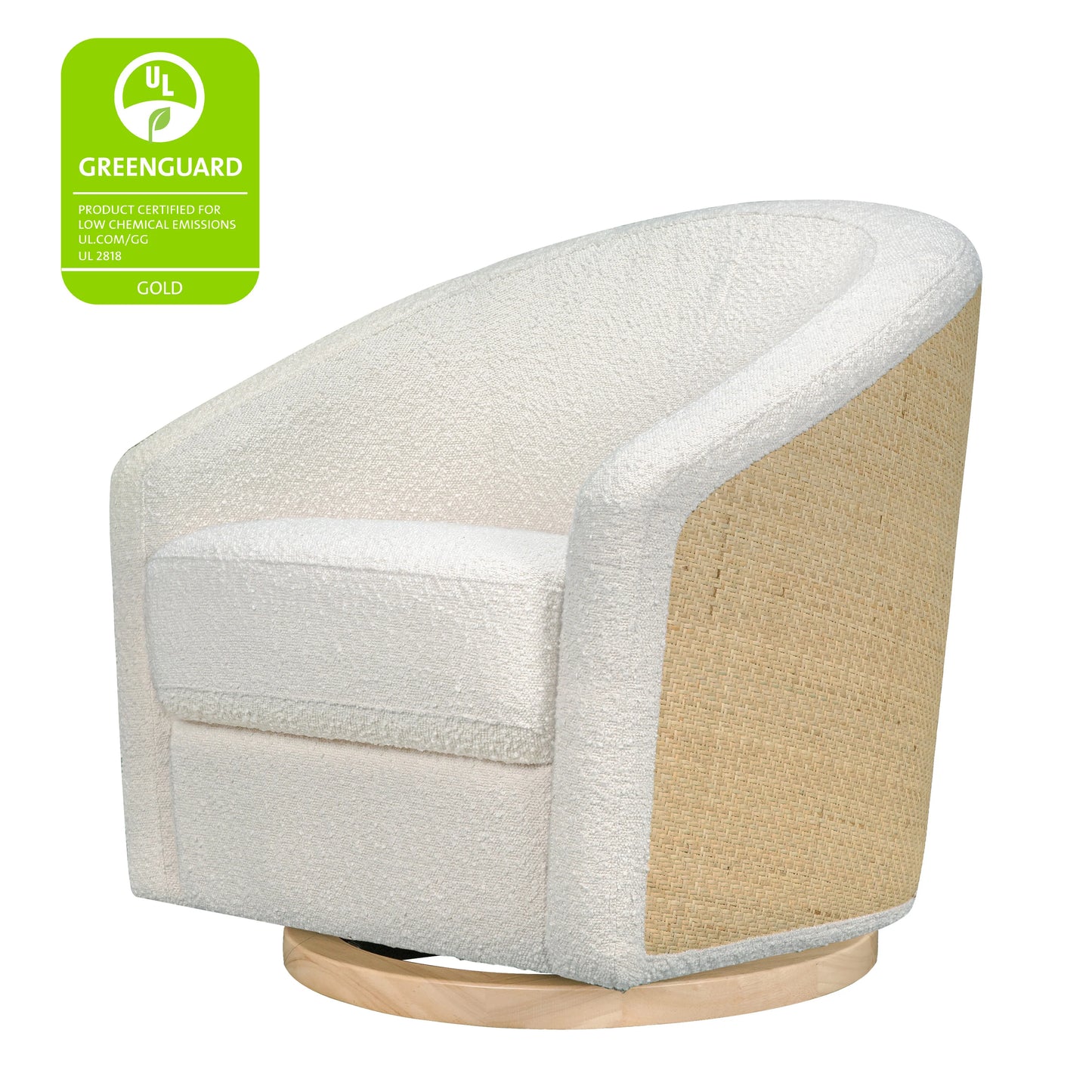 Babyletto Madison Swivel Glider in Ivory Boucle and Cane with Light Wood Base