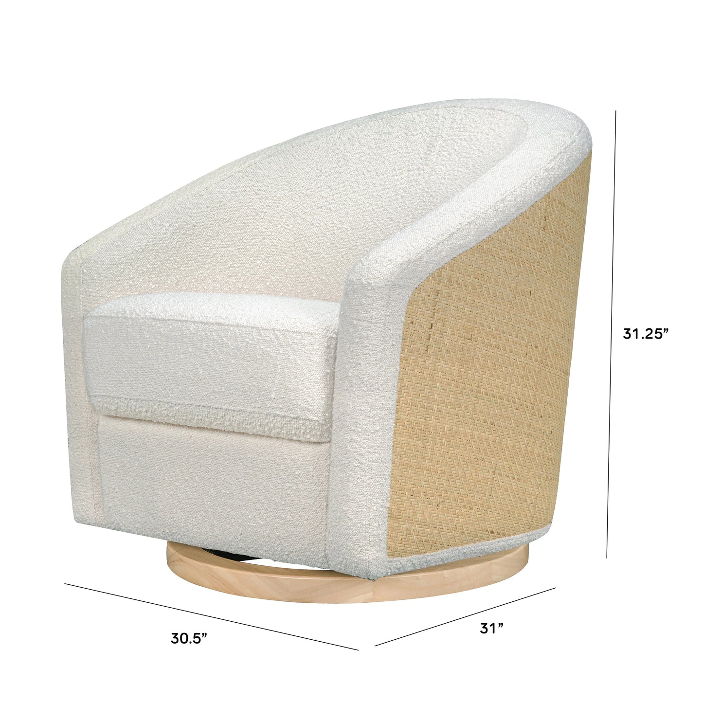 Babyletto Madison Swivel Glider in Ivory Boucle and Cane with Light Wood Base