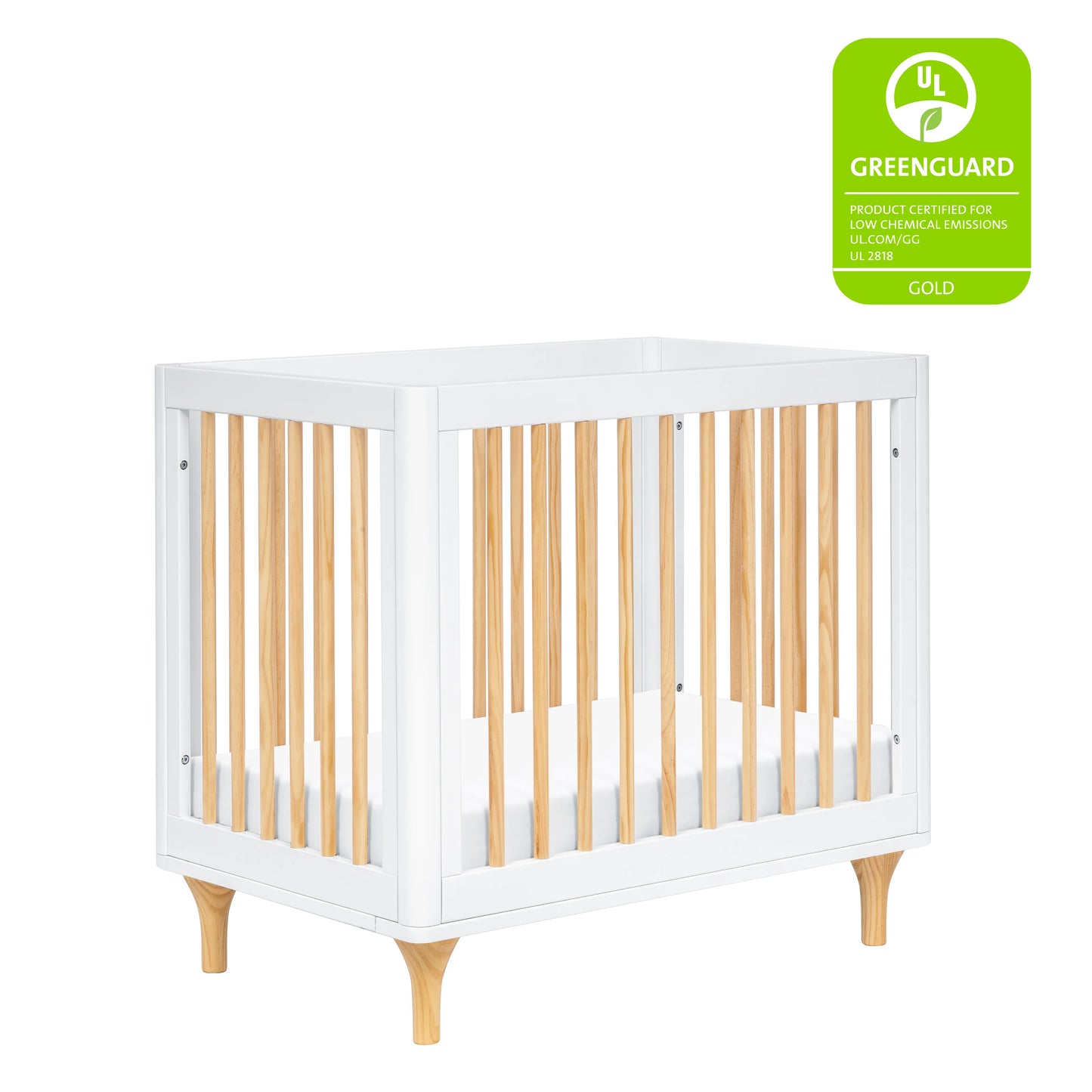 Babyletto Lolly 4 in 1 Convertible Mini Crib and Twin Bed with Toddler Bed Conversion Kit White Natural