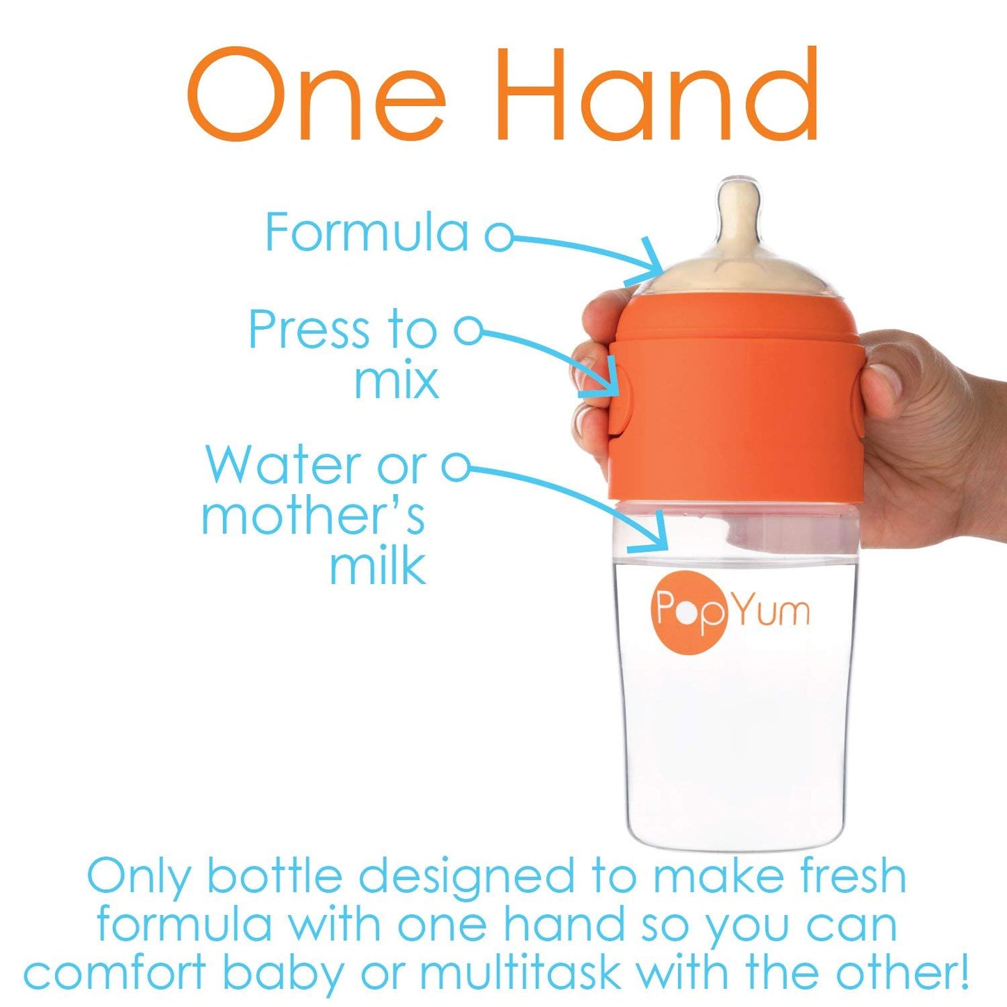 PopYum 9oz Orange Anti-Colic Baby Bottle