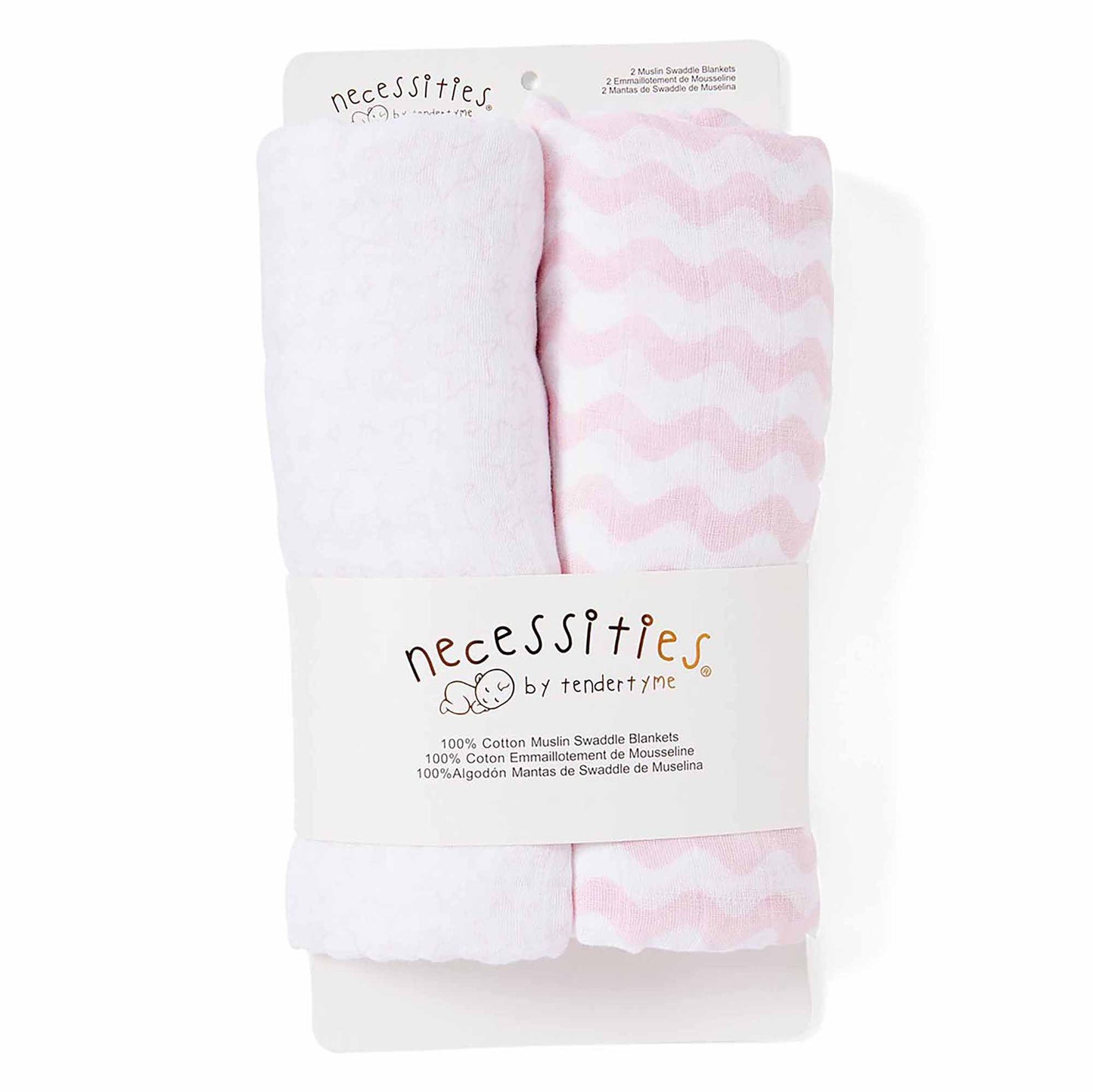 Rose Textiles 2-Pack Muslin Swaddle Blankets - Pink Star