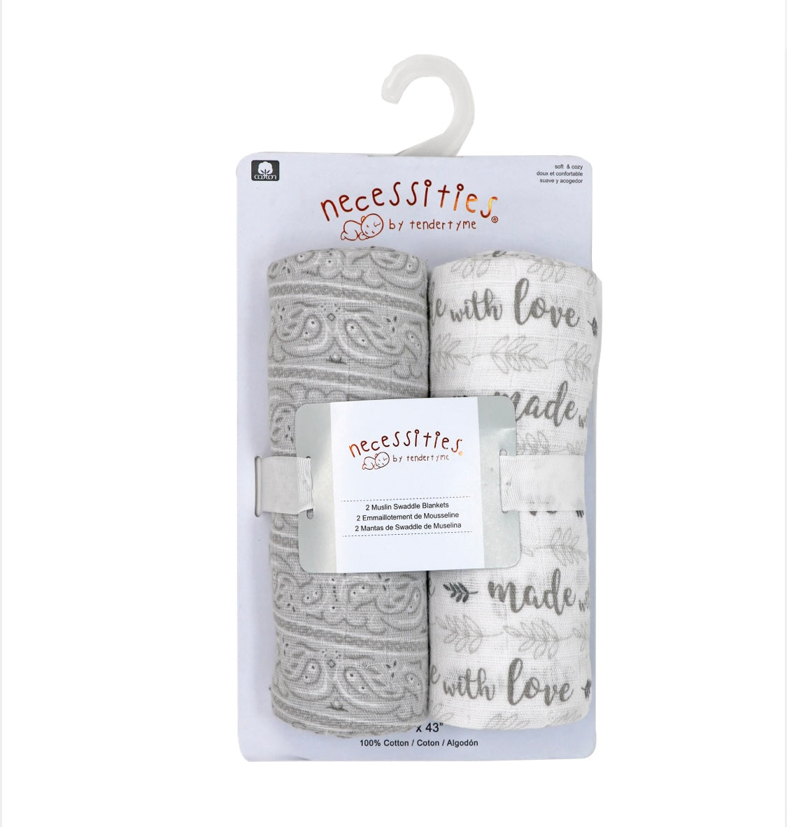 Rose Textile Muslin Swaddle Blanket 2-Pack - Made with Love Grey