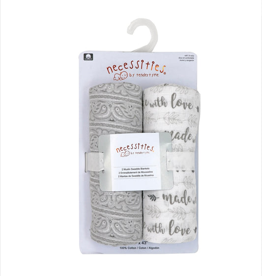 Paquete de 2 mantas envolventes de muselina Rose Textile - Made with Love Gris