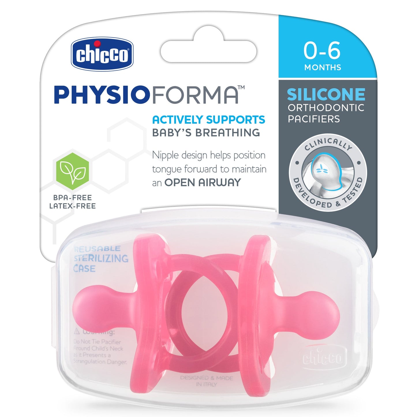 Chicco PhysioForm Silicone One-Piece Orthodontic Pacifier 6-12 Months, 2 Pack