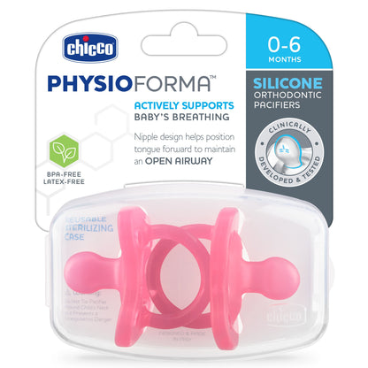 Chicco PhysioForm Silicone One-Piece Orthodontic Pacifier 6-12 Months, 2 Pack