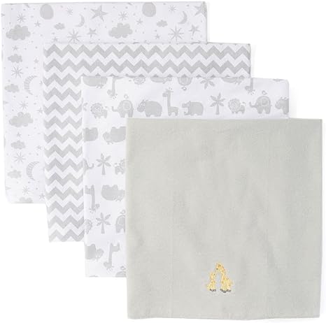 Spasilk 4 Pack Flannel Receiving Blankets - Grey Animals