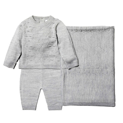 Rock A Bye Baby Conjunto de suéter de punto de 3 piezas, gris