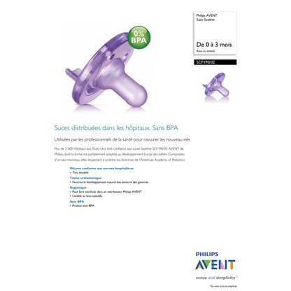 Avent Soothie Pacifier 0-3M, 2 Pack - Pink & Purple