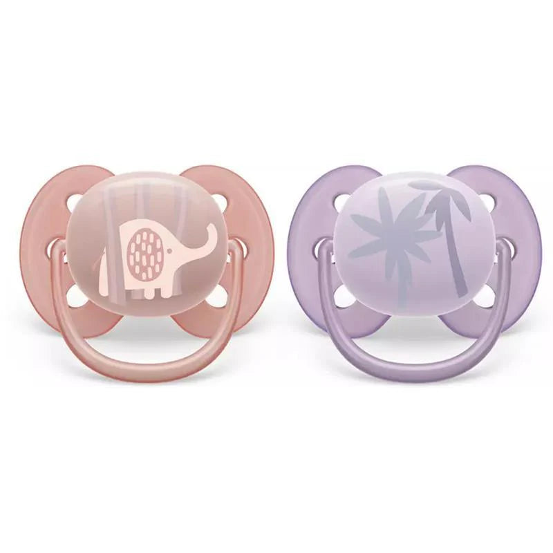 Avent Ultra Soft Pacifier 0-6 Months  Lychee Elephant- 2pk