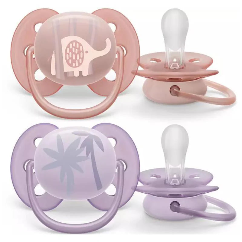 Avent Ultra Soft Pacifier 0-6 Months  Lychee Elephant- 2pk