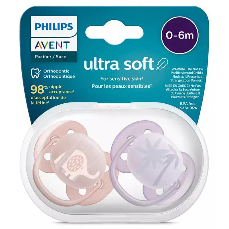 Avent Ultra Soft Pacifier 0-6 Months  Lychee Elephant- 2pk