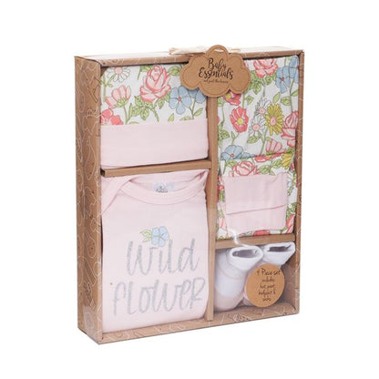 Set de regalo para bebé niña de 4 piezas Baby Essential - Flor silvestre