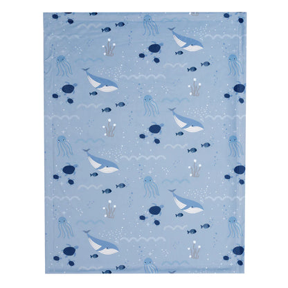 Lambs & Ivy Bubbles & Squirt Blue Ocean Whale Soft Fleece Blanket