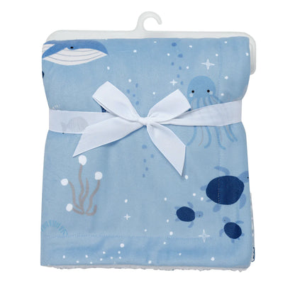 Lambs & Ivy Bubbles & Squirt Blue Ocean Whale Soft Fleece Blanket