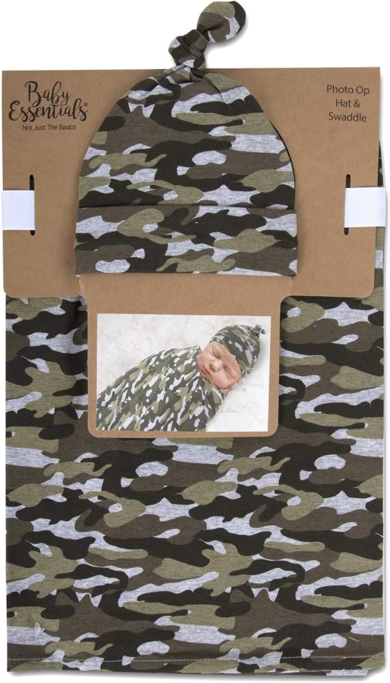 Set de regalo Baby Essentials, manta envolvente y gorro - Camo Boy