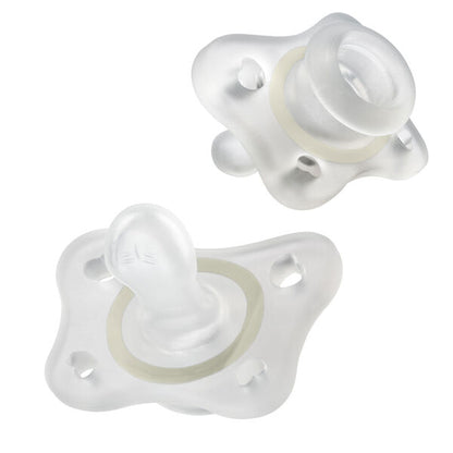 Chicco PhysioForma Glow in the Dark Mini Orthodontic Pacifier 0-6 Months, 2 Pack-Clear